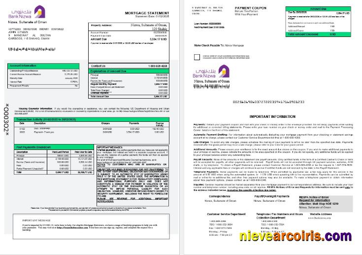 Omani Bank Nizwa mortgage statement 1-3